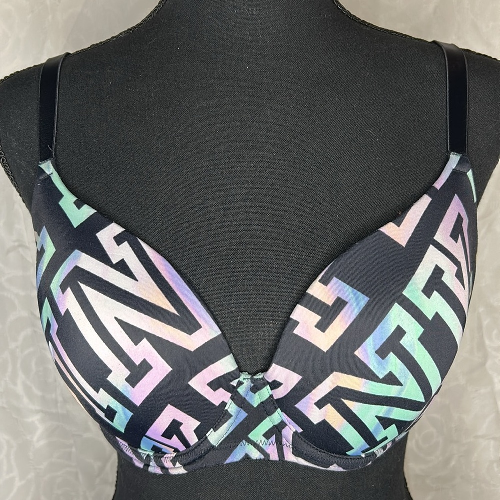 PINK VICTORIA’S SECRET Wear Everywhere blackgreenpink signature bra. Size 36 D. - Picture 2 of 9
